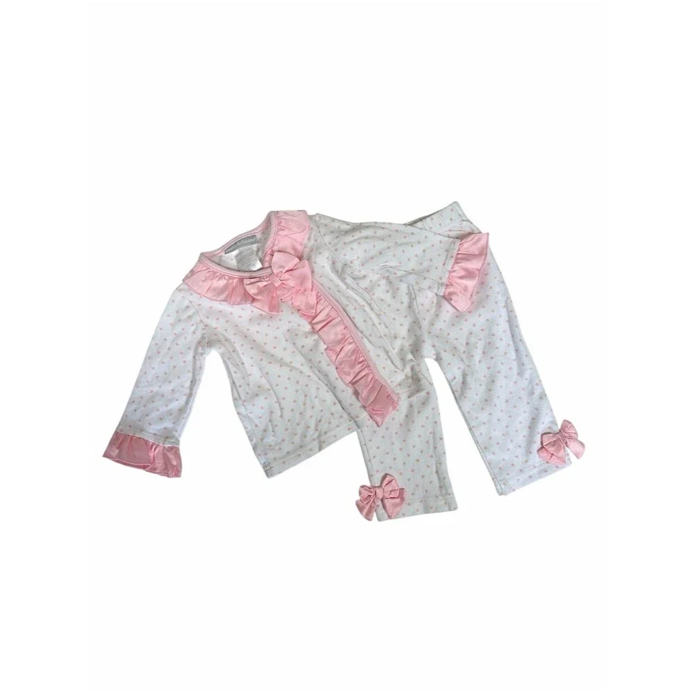 Wendy Bellissimo Baby Girl 2 Piece Pajama Set Pink Hearts Ruffle Bow Size 12M